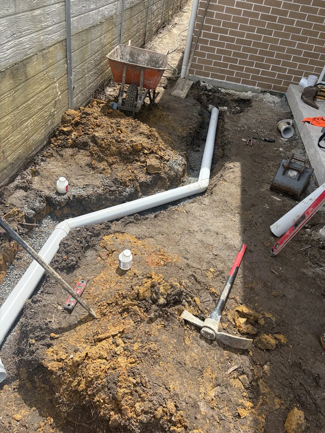 Underground PVC drainage installation